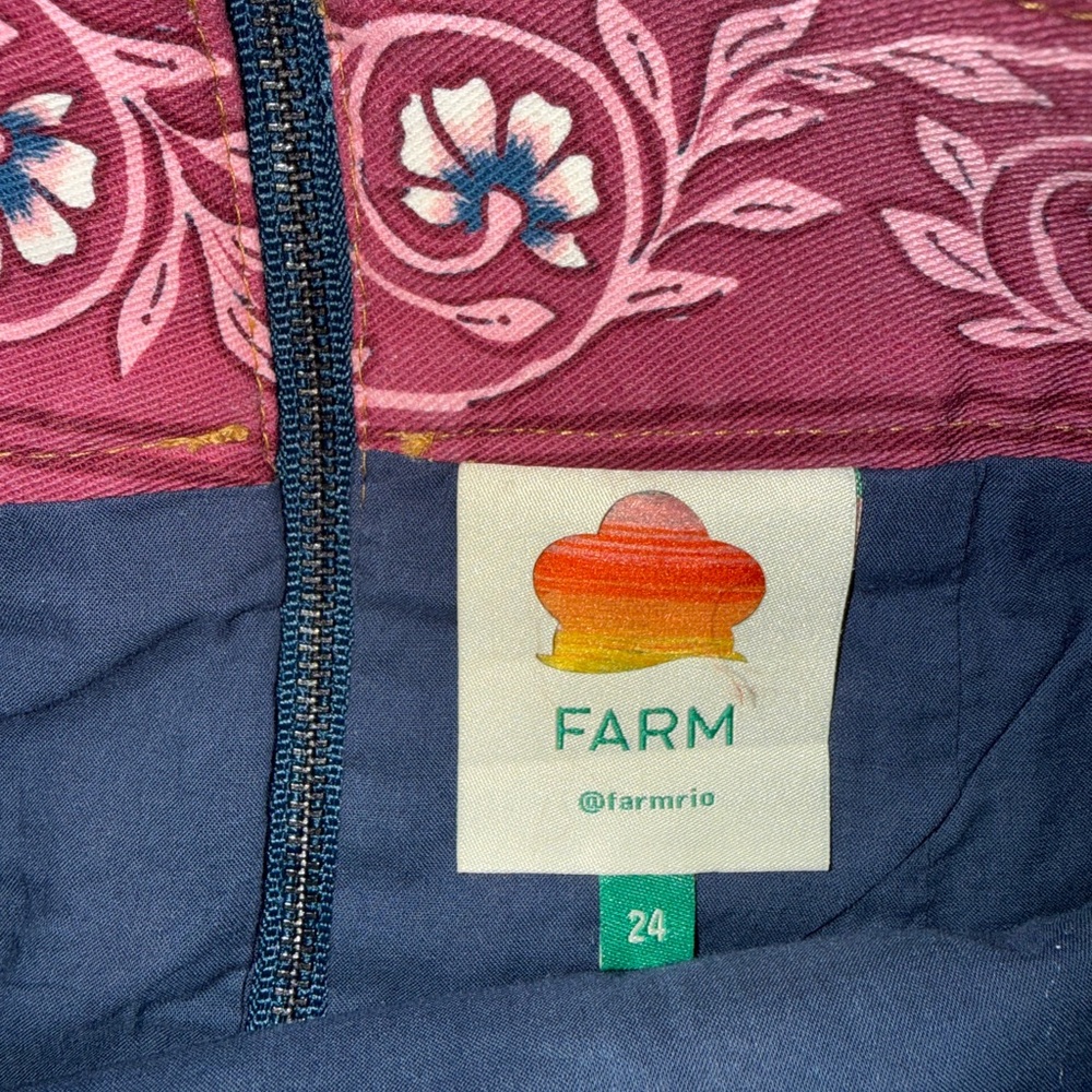 Farm Rio Ainika Charm Overlapped Denim Mini Skirt sz 24 - Picture 3 of 6